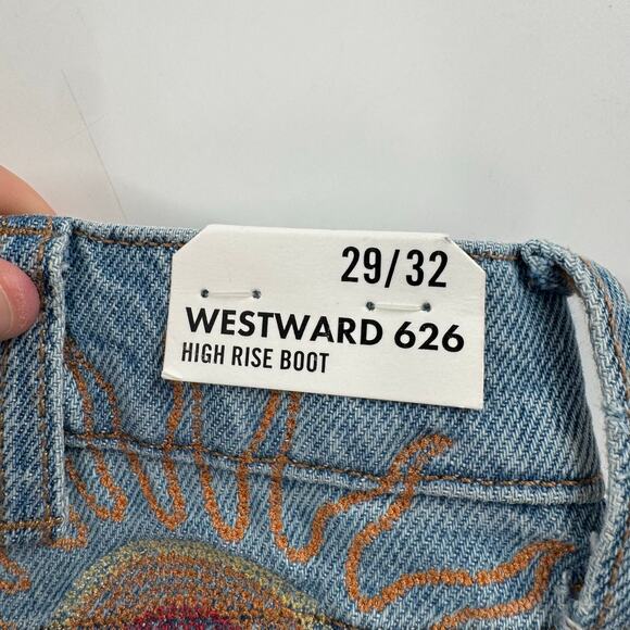 NWT Westward 626 High Rise Boot embroidered sun Jeans - Picture 6 of 12